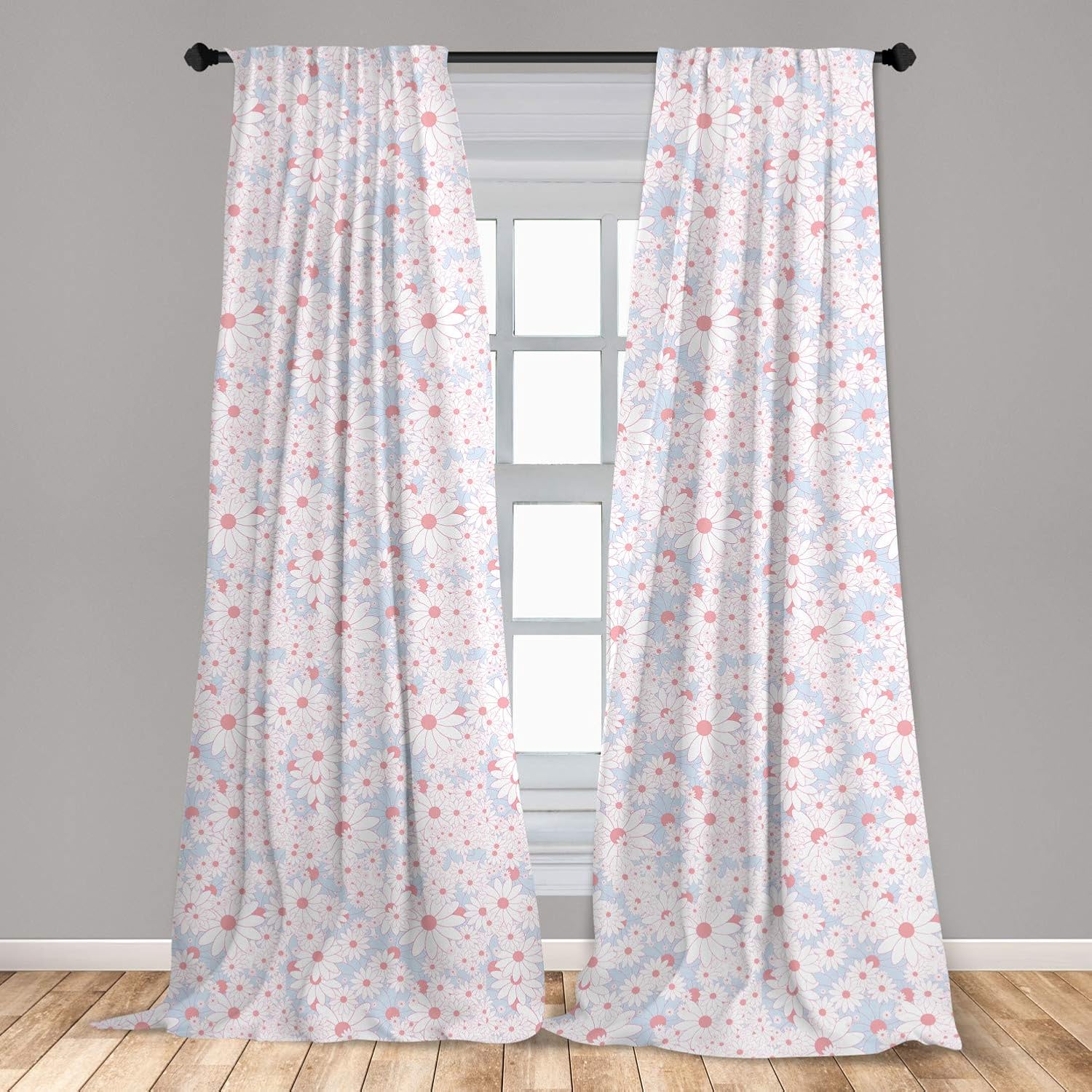 Lunarable Daisy Window Curtains, Repetitive Flower Theme