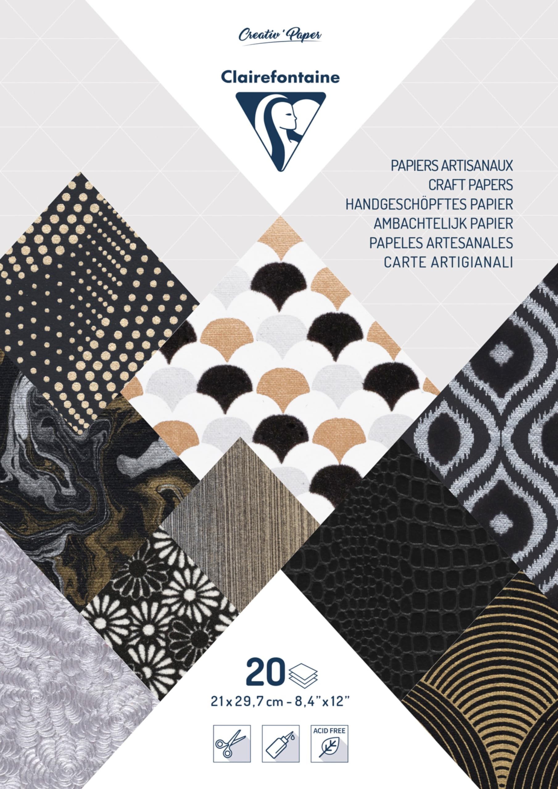 Clairefontaine 95098C Pad of 20 Sheets of Paper Format A4 21x29,7 cm Handmade Textured Papers Creative Leisure Cardmaking Scrapbooking Decoration Colour Black — image 1