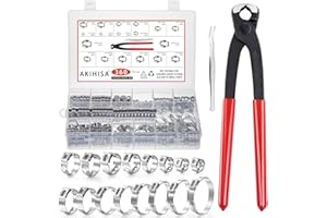 AKIHISA 360Pcs 16 Sizes Single Ear Hose Clamps, 5.3-36.1mm Stainless Steel_304 Crimp Hose Clamps Cinch Rings Assortment Kit for Automotive, Pipe, Plumbing