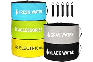 Terrete 5-Pack Waterproof RV Hose Storage Bags with Drawstring Mesh Top, Sturdy RV Accessories Bags for Gray Black Fresh Water Sewer Hoses and Electrical Cords (with 5 Organizer Straps)