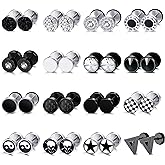 FIBO STEEL 16 Pairs Fake Gauge Earrings for Men Women Stainless Steel Stud Earrings Cheater Fake Ear Plugs Faux Gauges Earrings Ear Tunnel