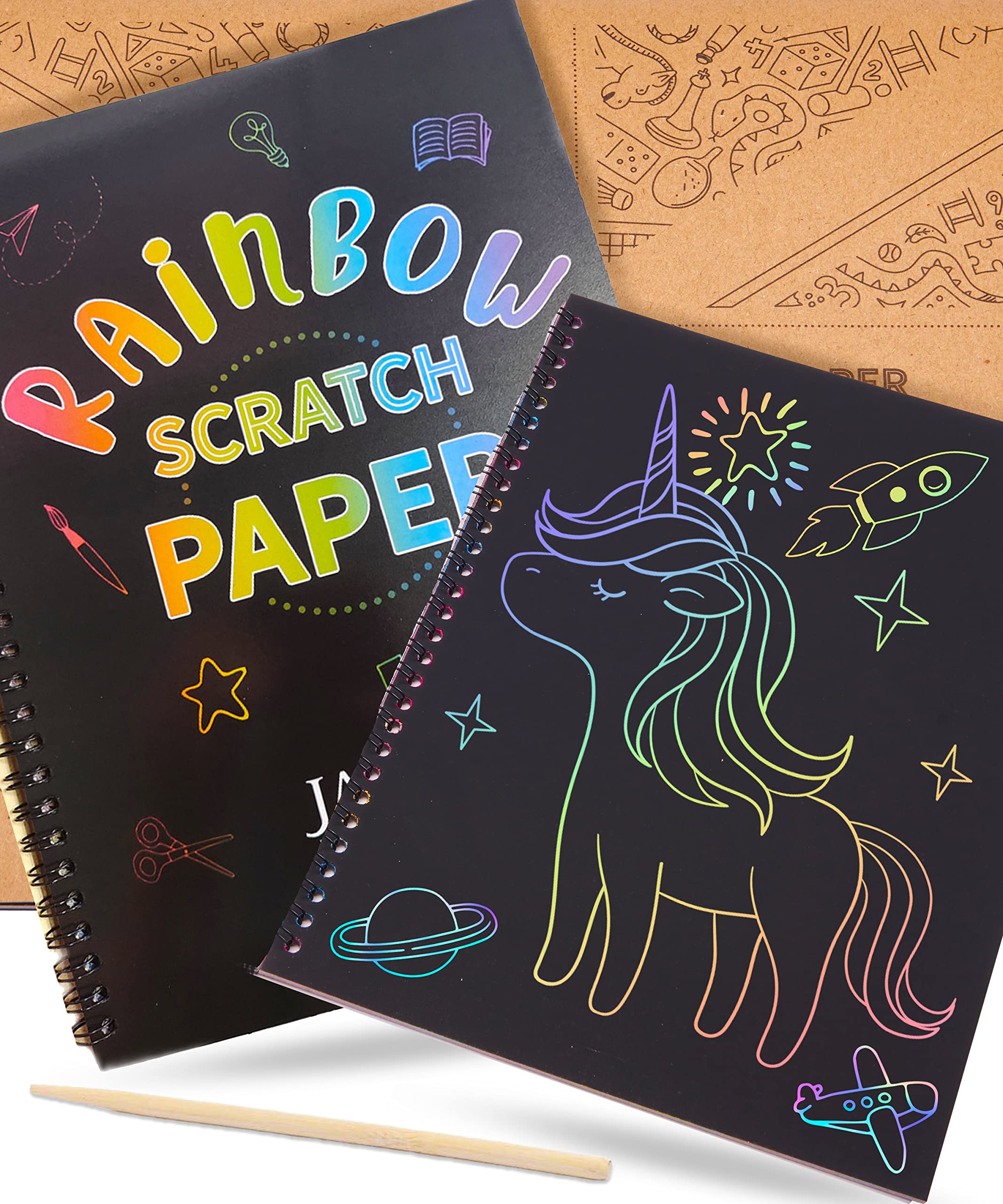 Jaques of London Rainbow Scratch Art for Kids | Colourful Drawing Paper Gifts for Girls & Boys | Scratch Art Book | Scratch Paper Drawing Pad for Kids | Since 1795