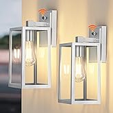 PARTPHONER Silver Dusk to Dawn Porch Lights Fixtures Wall Mount, Sensor Exterior Lighting Lamp set of 2, Anti Rust Wall Sconc