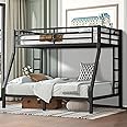 XUWANSHANG Twin Over Full Bunk Bed Frame, Heavy Duty Metal Loft Bed for Adults/Teens, 400/600LB Capacity w/Ladder & Guardrail, Noise-Free Steel Slats, No Box Spring Required, Black