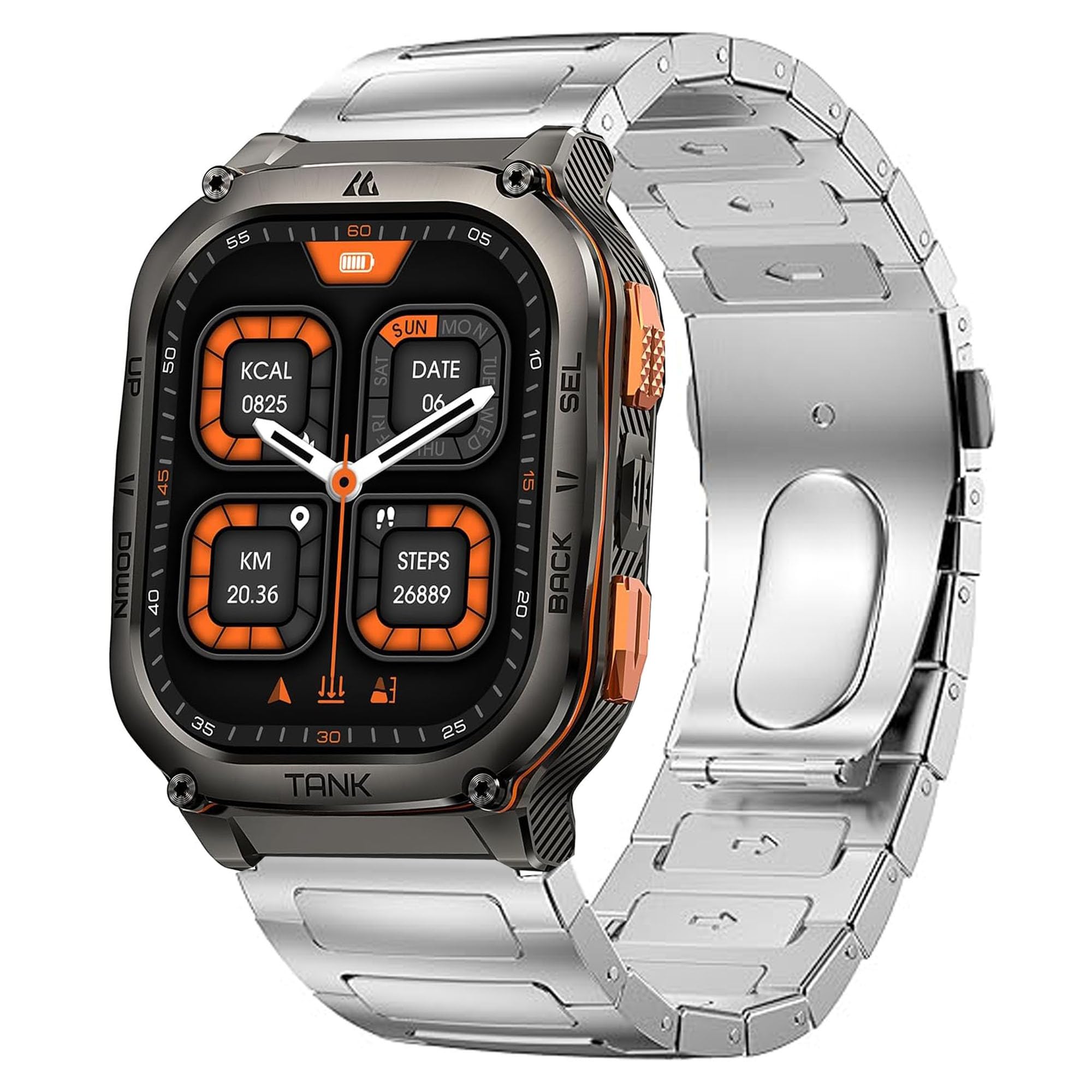 Blueshaweu for 22mm Solid Business Stainless Steel Metal Bands Compatible with KOSPET TANK M3,TANK M3 ULTRA,TANK,TANK T3 ULTRA,TANK T2,TANK M2 Military Smart Watch/AMAZTIM M3,M3 Ultra,T2,T3 (Silver)