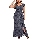Miusol Women's Plus Size Floral Lace Off Shoulder Side Split Formal Evening Party Maxi Dress