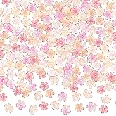 BEIQIYA 100pcs Cherry Blossom Floral Beads, Pink Gradient 5-Petal Acrylic Flower Charms, Gold-Plated Mini Spacers Beads for Bracelets Necklaces Earrings Jewelry Making