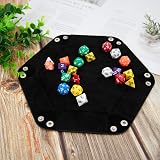 SIQUK 2 Pieces Dice Tray Hexagon Folding PU Leather Velvet Holder Black Camel view 4
