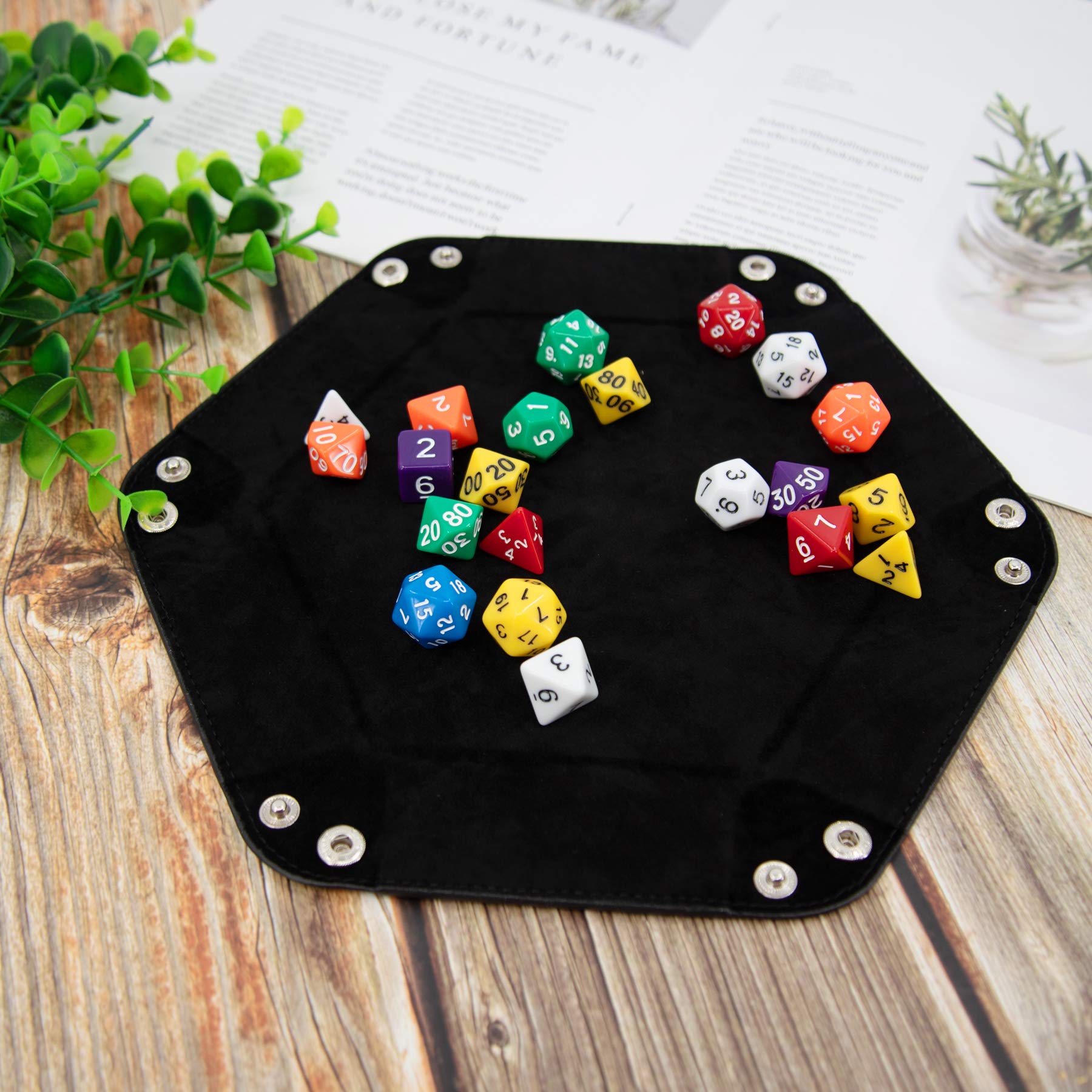 SIQUK 2-Piece Dice Tray - PU Leather Folding Hexagon Dice Holder for RPG, DND and Other Table Games (Camel and Black)