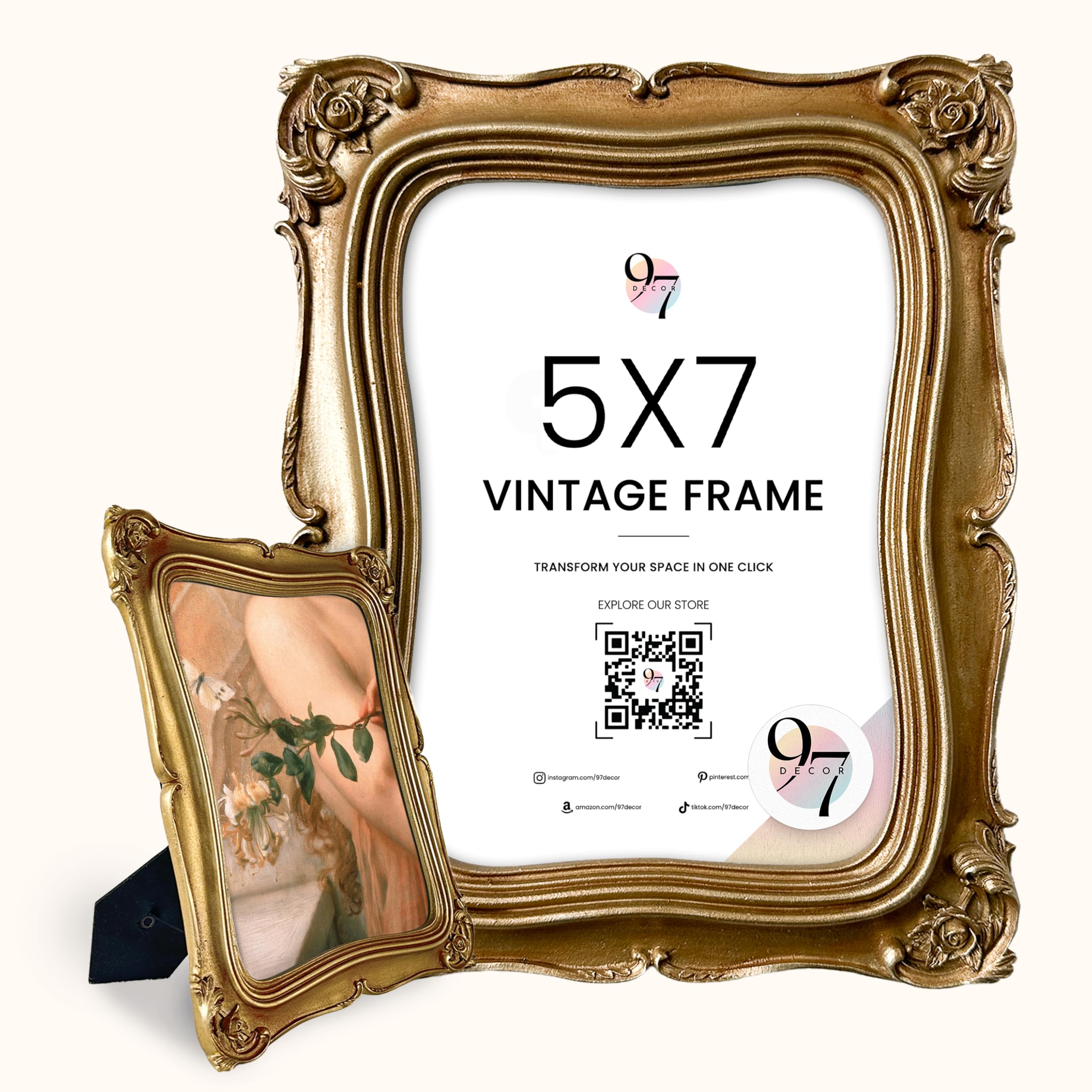 Photo 1 of 97 Decor Vintage Picture Frame 5x7 - Gold 5x7 Picture Frame, Elegant Antique Frames 5 x 7 With Glass Front, Fancy Ornate Frame 5x 7 For Photo Display Tabletop And Wall Mounting
