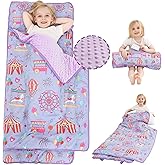 Viviland Toddler Nap Mat, Rolled Sleeping Mats with Pillow and Minky Dot Blanket, Large Thick Kids Girls Slumber Bag/Sleeping Mat for Preschool, Daycare, Kindergarten, Travel Camping