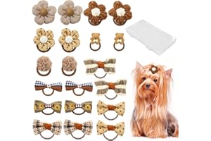 Frutain 20 Pcs Dog Hair Bows for Small Dogs Cute Dog Bows with Rubber Bands Elastic Handmade Puppy Dog Bowknot Hair Bow Bulk Grooming Flower Ball Bows Topknot for Pet Hair Accessories (Brown)