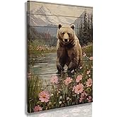Nitelat Rustic Forest Bear Wall Art Decor - Farmhouse Wildlife Cabin Canvas Wall Art Decor For Living Room Bedroom,Farm Mountain Nature Canvas Pictures Decorr,11x15 Inch