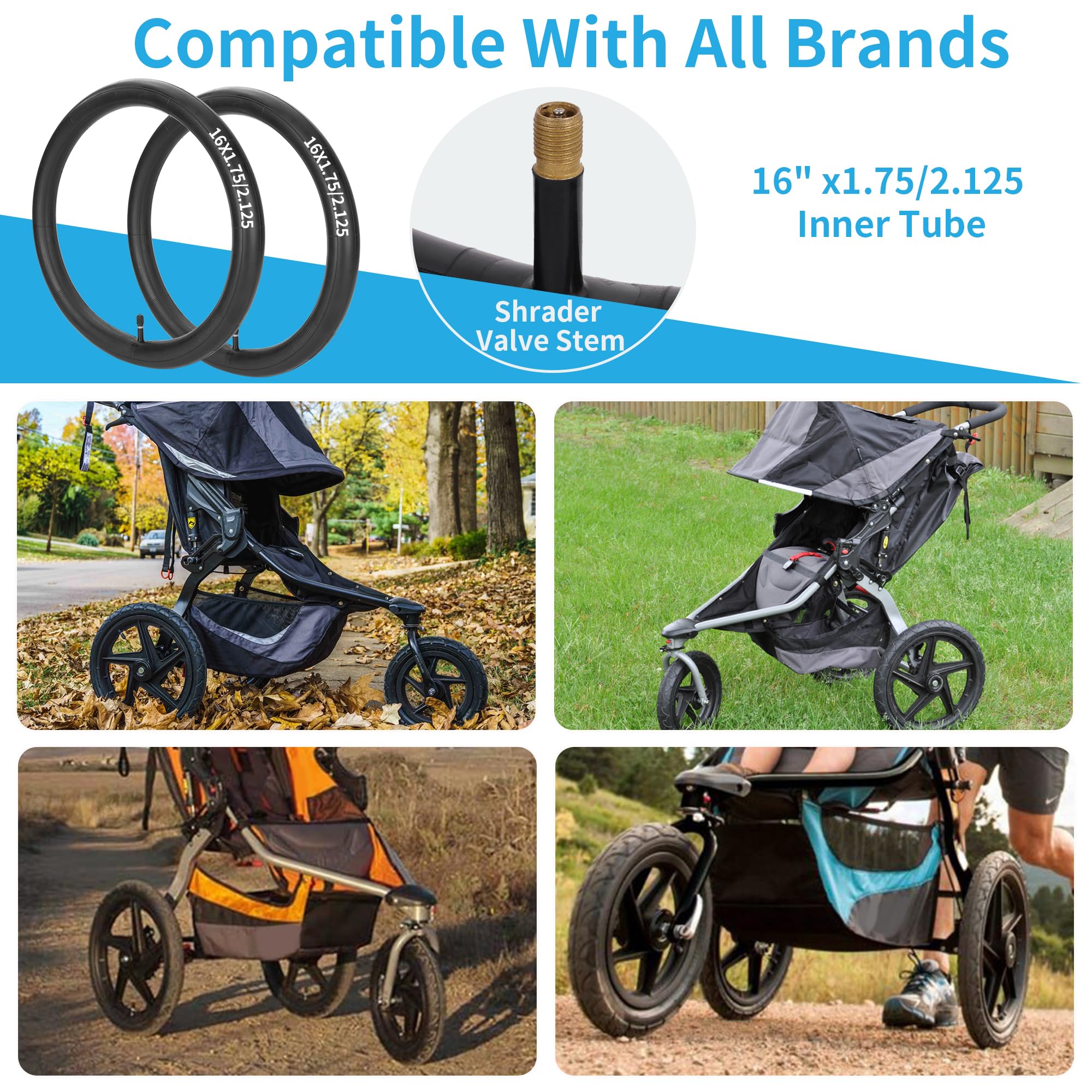 RUTU 2 Pack 16x1.75/2.125 Inner Tubes Compatible AV Valve for Kid Bicycle Go Jogging BoB Stroller Tire Tube Revolution SE/Pro/Flex/SU/Ironman