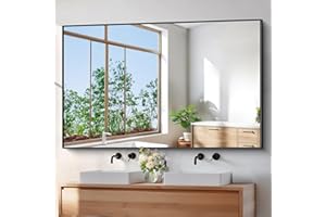 BONEWEI Bathroom Mirror,60x36 inch Bathroom Mirrors for Over Sink,Large Wall Mirror for Bathroom Wall Mounted Rectangle Mirrors,Black Vanity Mirror for Living Room,Bedroom Entryway,Horizontal/Vertical