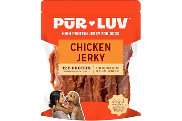 Pur Luv Chicken Jerky Dog Treats, Made with 100% Real Chicken Breast, 16 Ounces, Healthy, Easily Digestible, Long-Lasting, High Protein, Satisfies Dog's Urge to Chew