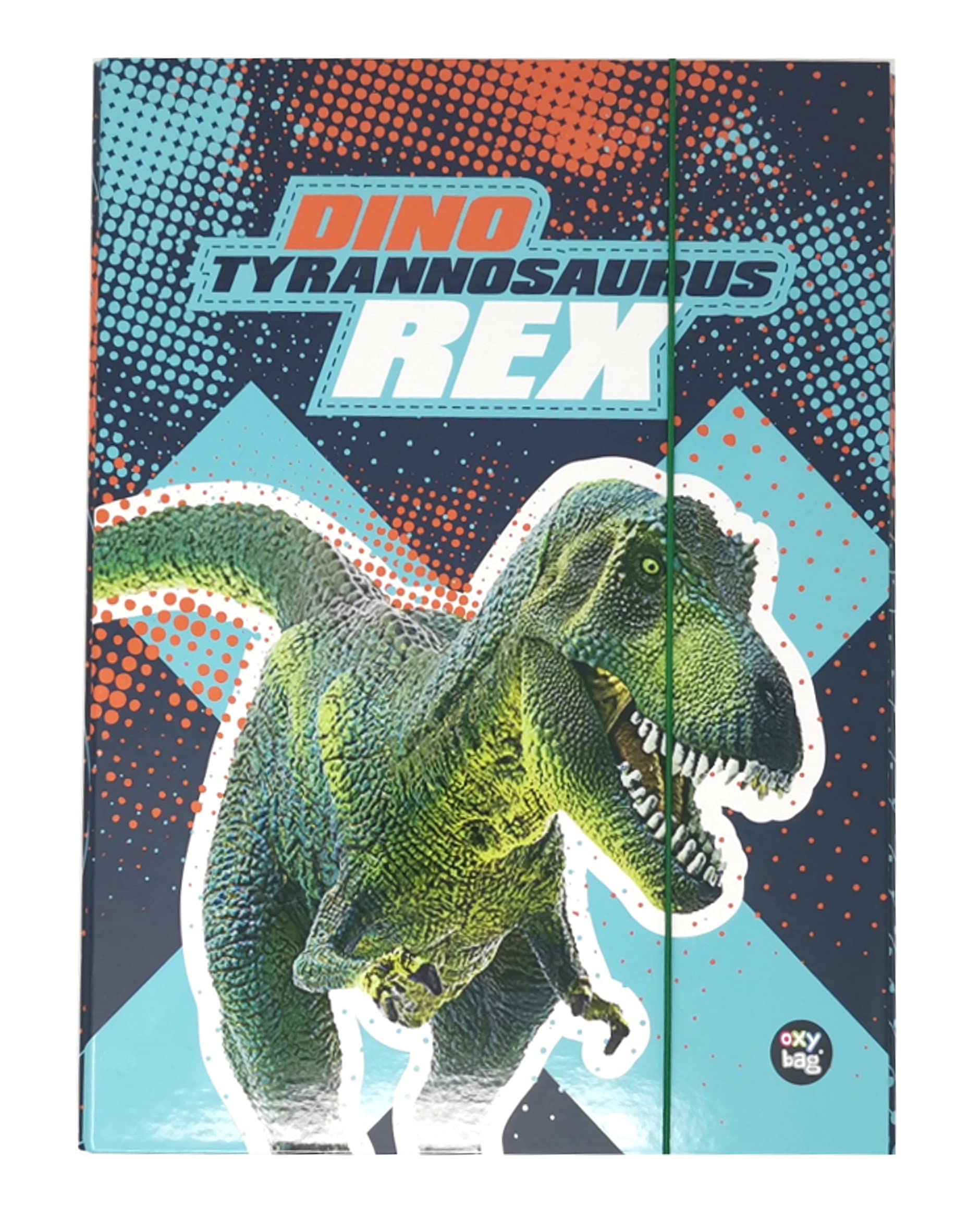 Theonoi Sturdy children's box, collection box, staple box, folder for school bag, dossier folder with elastic band and inner flaps, DIN A4 for boys (dinosaurs)