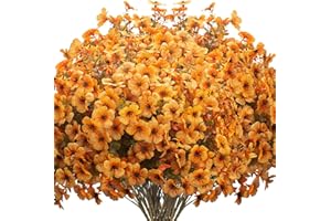 Grunyia 16 Bundles Artificial Fall Flowers UV Resistant Faux Greenery, All Weather Outdoor Autumn Decor for Thanksgiving Christmas Wedding Home Garden Fireplace Party Décor (Fall Orange Yellow)