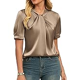GRACE KARIN 2026 Women Satin Tops Short Sleeve Blouse Mock Neck Work Silk Shirts Business Casual Outfits