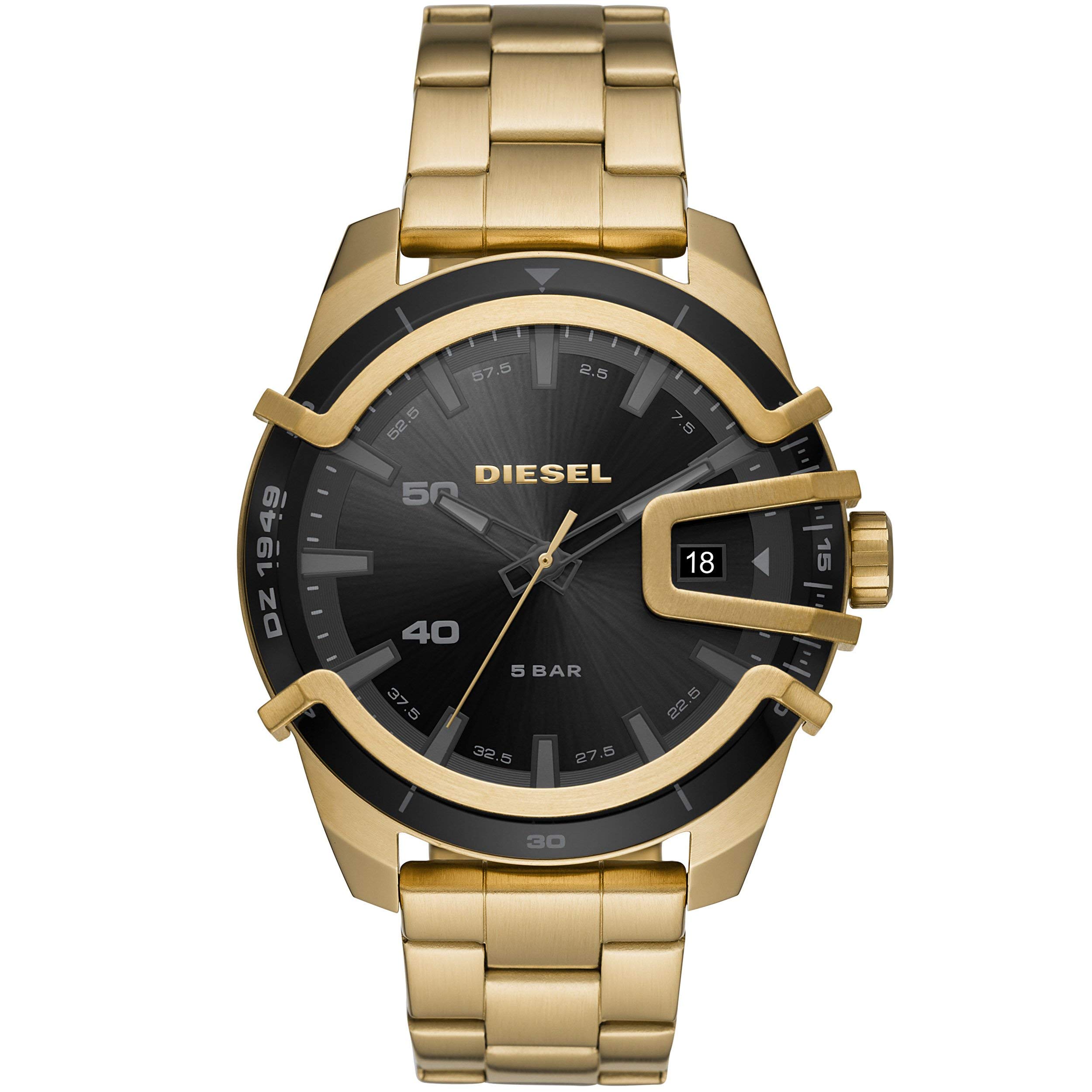 Diesel Watch for Men Caged, Three Hand Date Movement, 46 mm Gold Stainless Steel Case with a Stainless Steel Strap, DZ1949