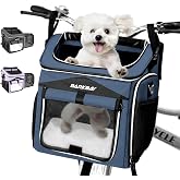 Dog Bike Basket Carrier, Expandable Foldable Soft-Sided Dog Carrier, 2 Open Doors, 5 Reflective Tapes, Pet Travel Bag,Dog Backpack Carrier Safe and Easy for Small Medium Cats and Dogs(Blue)