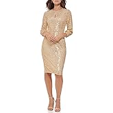 Kensie Womens Long Sleeve Keyhole Sequin Midi Dress