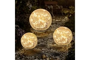 Bannad Garden Solar Lights, Cracked Glass Ball Waterproof Warm White LED for Outdoor Decor Decorations Pathway Patio Yard Lawn, 1 Globe (3.9Inch)