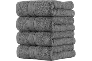 All Design Towels Quick-Dry 4 Pieces Grey Hand Towels - Highly Absorbent 100% Turkish Cotton - Perfect Towel for Bathroom, Kitchen, Guests, Pool, Gym, Camp