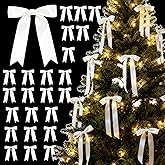24 Pcs 1" Wide White Christmas Tree Satin Bows 5 * 7 inch, Rustic Bows for Door, Garland, Fireplaces, Wreath Decor, Xmas Home Party Decoration