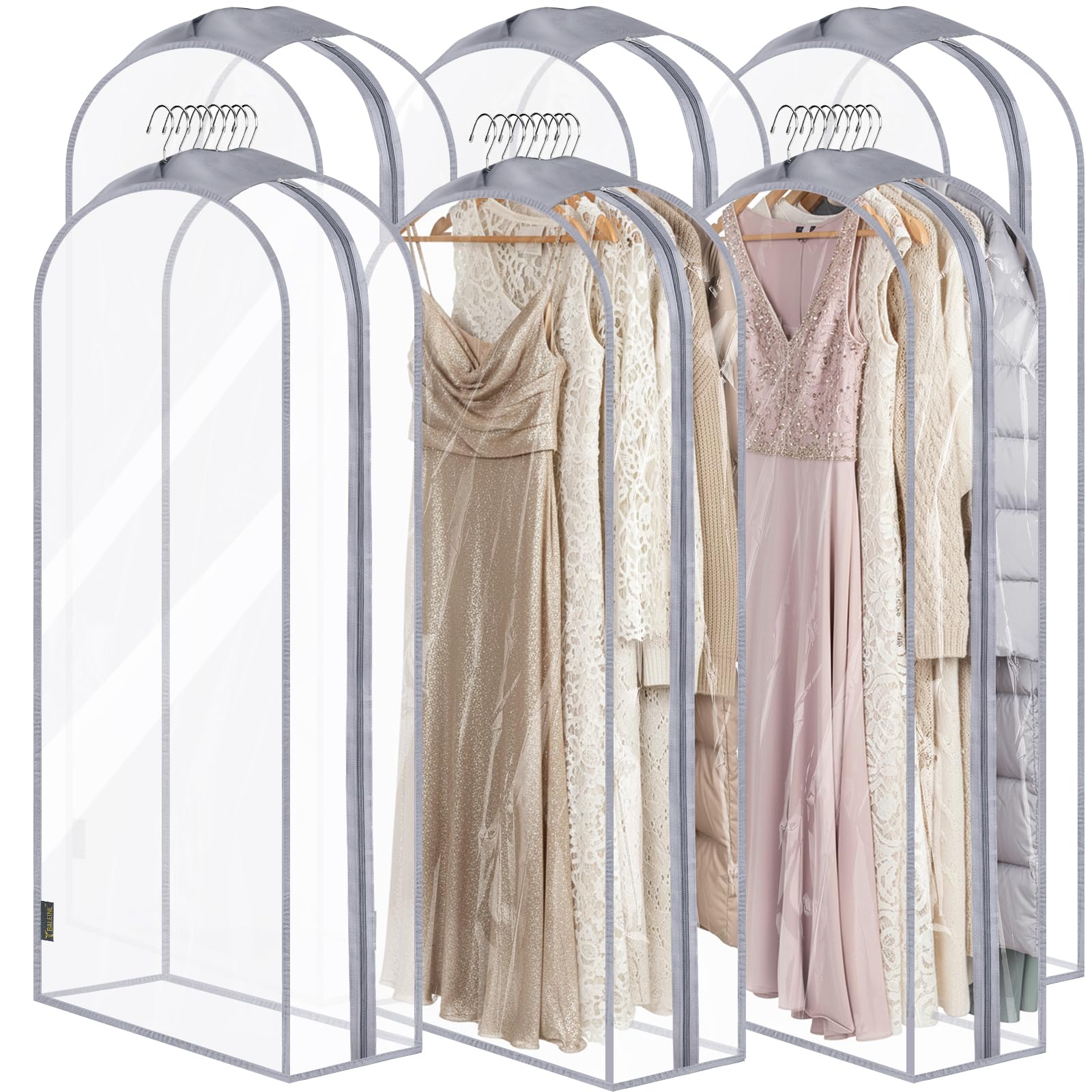BALEINE 60'' Clear Garment Bags, 10.5'' Wide PEVA Suit Bag for Closet Clothes Dresses Suit Coats Storage (Clear, 6PK) Image
