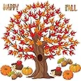 Tatuo 125 Pcs Classroom Tree Bulletin Board Set 47 x 46 Inch Tree Background Owl Leaves Dot Bulletin Board Cutouts for Elementary School Teacher Chalkboard Supplies(Happy Fall)