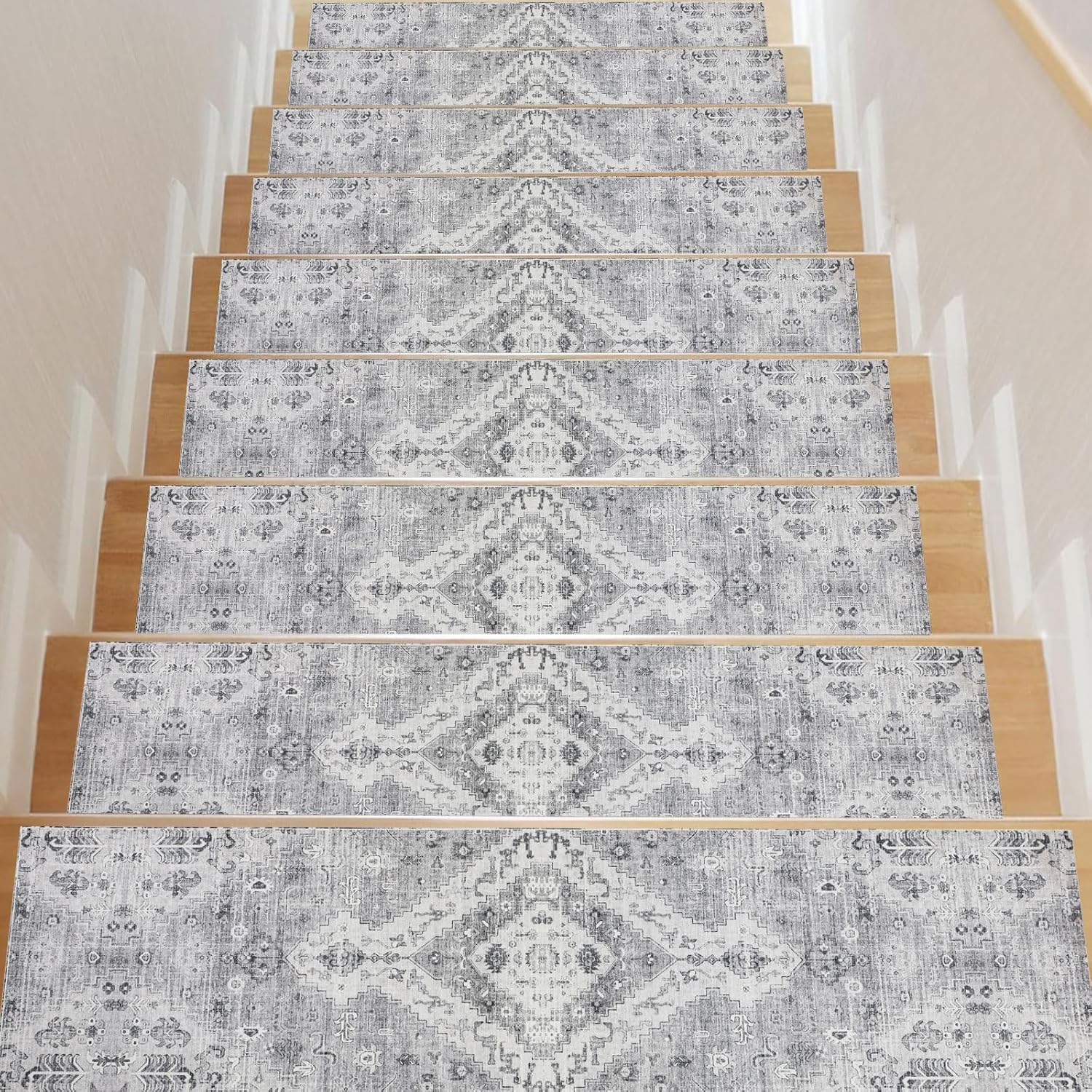 Homcomodar Stair Treads for Wooden Steps Set of 15, 76x20cm Rubber Indoor Stair Runners Carpet Slip Resistant Stair Rugs Safety Mats for Kids and Dogs,Stairway Grip Step Treads
