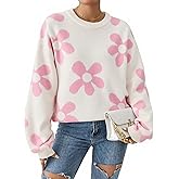 ECOWISH Women's Sweater 2025 Fall - Long Sleeve Crewneck Tops Knit Oversized Pullover Casual Print Jumper