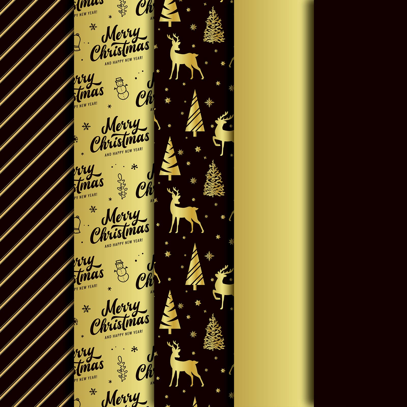 Whaline Christmas Tissue Paper Black Gold Wrapping Paper Tree Reindeer Striped Gift Wrapping Tissue Paper Merry Christmas Art Paper Crafts for Home DIY Gift Bags New Year Decorations, 90 Sheets