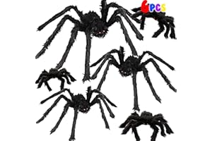 KIDDOKIDS Halloween Spider Decorations, 6 PCS Giant Hairy Black Spiders Set with Different Sizes (36” 30” 24” 18” 12”), Realistic Scary Fake Spiders for Indoor Outdoor Halloween Decor, Yard, Lawn, Haunted House