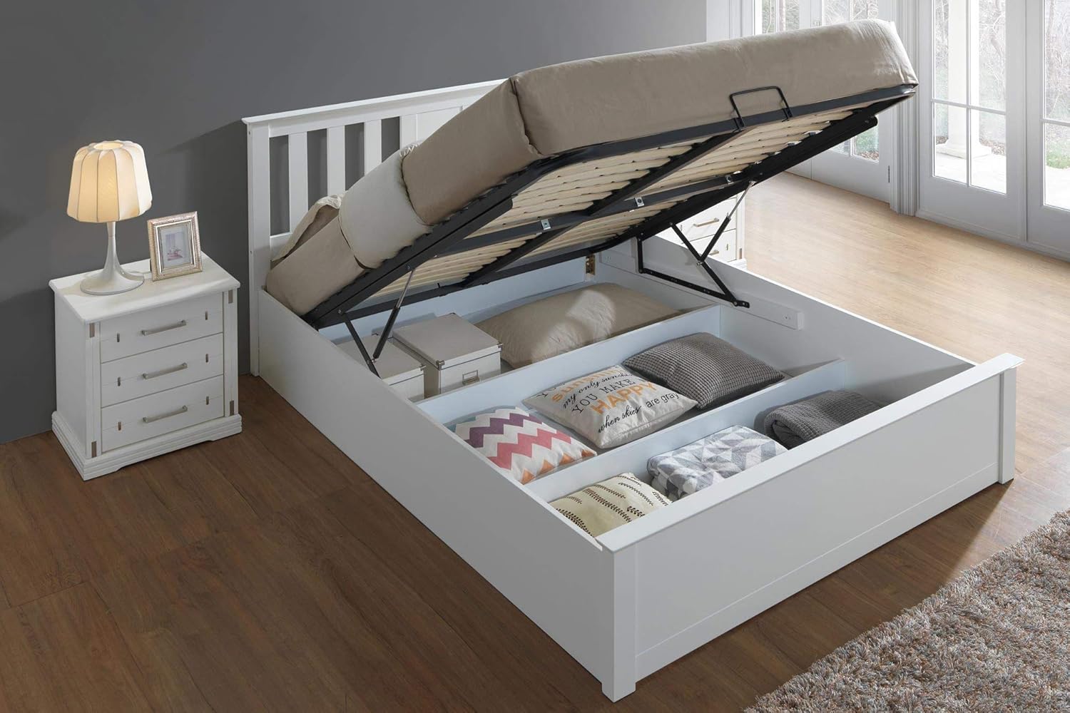 Chester White Ottoman Storage Bed Frame 5ft King Size Amazon.co.uk