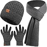 Winter Beanie Hat Scarf Gloves Set for Men & Women, 3PCS Knitted Warm Long Fleece Scarf with Touchscreen Gloves for Christmas