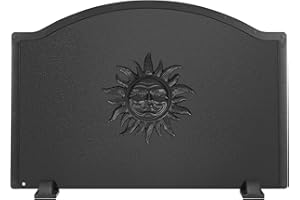 Permade Iron Fireback with Feet - 25in Sun Fireplace Heat Reflector, Heat-Resistant Material with Decorative Design for Wall Protection
