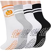 Grip Pilates Crew Socks for Women, Non Slip Yoga Socks with Grips for Barre Hospital Grippy Sticky Sock