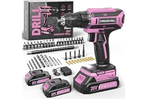 VIWKO Pink Cordless Drill Set, 20V Max PowerDrill for Women, Lightweight ElectricDrill with 2 Batteries and Charger, 25 Position and 56 Pcs Accessoires, Womens Drill Tools Kit for House