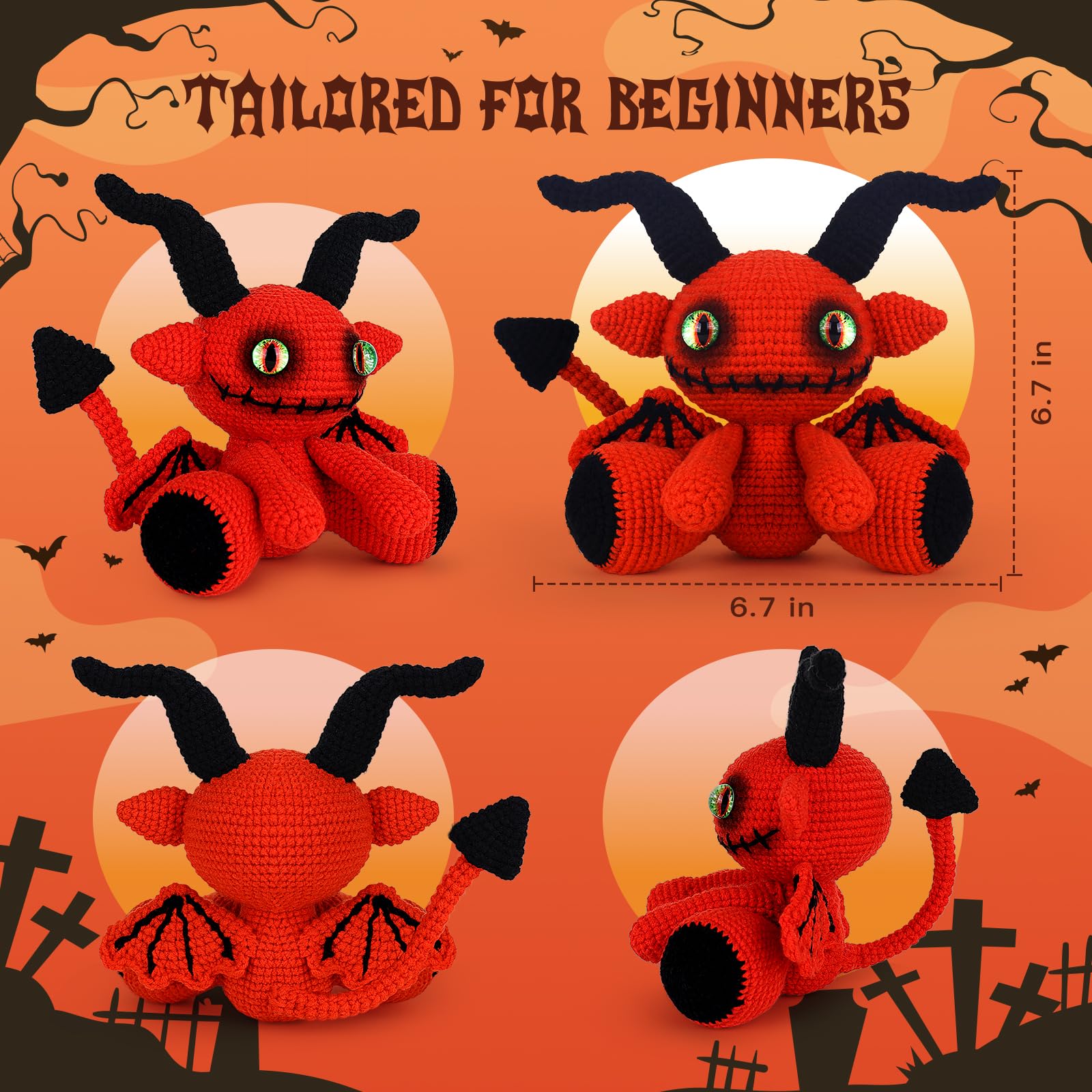Crochetta Crochet Kit for Beginners, Crochet Starter Kit with Step-by-Step Video Tutorials, Amigurumi Crochet DIY Knitting Supplies for Adults Kids, Red Devil (40%+ Yarn)