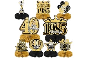Refavor 9Pcs 40th Birthday Party Decorations - 40th Birthday Decorations for Men Women Black Gold Party Supplies Decorations Table Honeycomb Centerpieces Over the Hill Aged to Perfection Decor