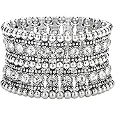 Szxc Womens Ballroom Rhinestone Stretch Cuff Bracelets Fit Wrist Circumference from 6.5" to 7.8" - Lead & Nickle Free