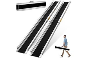 Osluken 8FT Portable Wheelchair Ramp, 96" L x 7.2" W Aluminum Wheelchair Ramps for Home Steps, 1200LBS Capacity（2 Pack ） Telescopic Non-Skid Threshold Handicap Wheel Chair Ramp for Doorways, Stairs