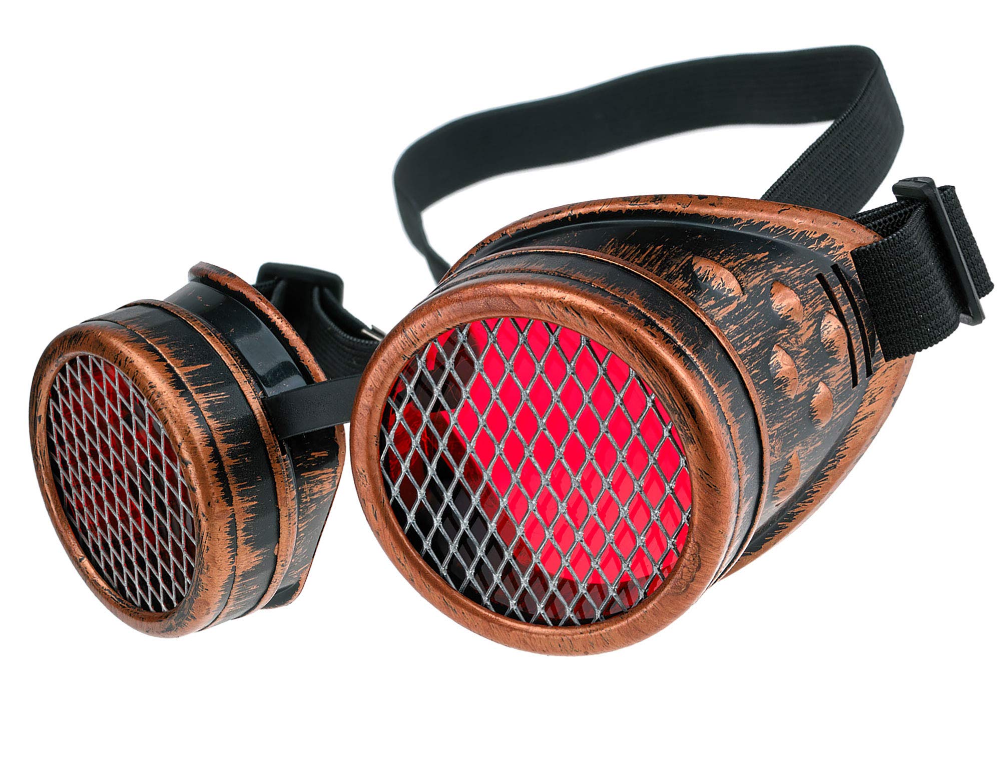 MFAZ Morefaz Ltd Welding Cyber Goggles Steampunk Goth Cosplay Sunglasses 50s Round Glasses Party Fancy Dress (Copper Grid)