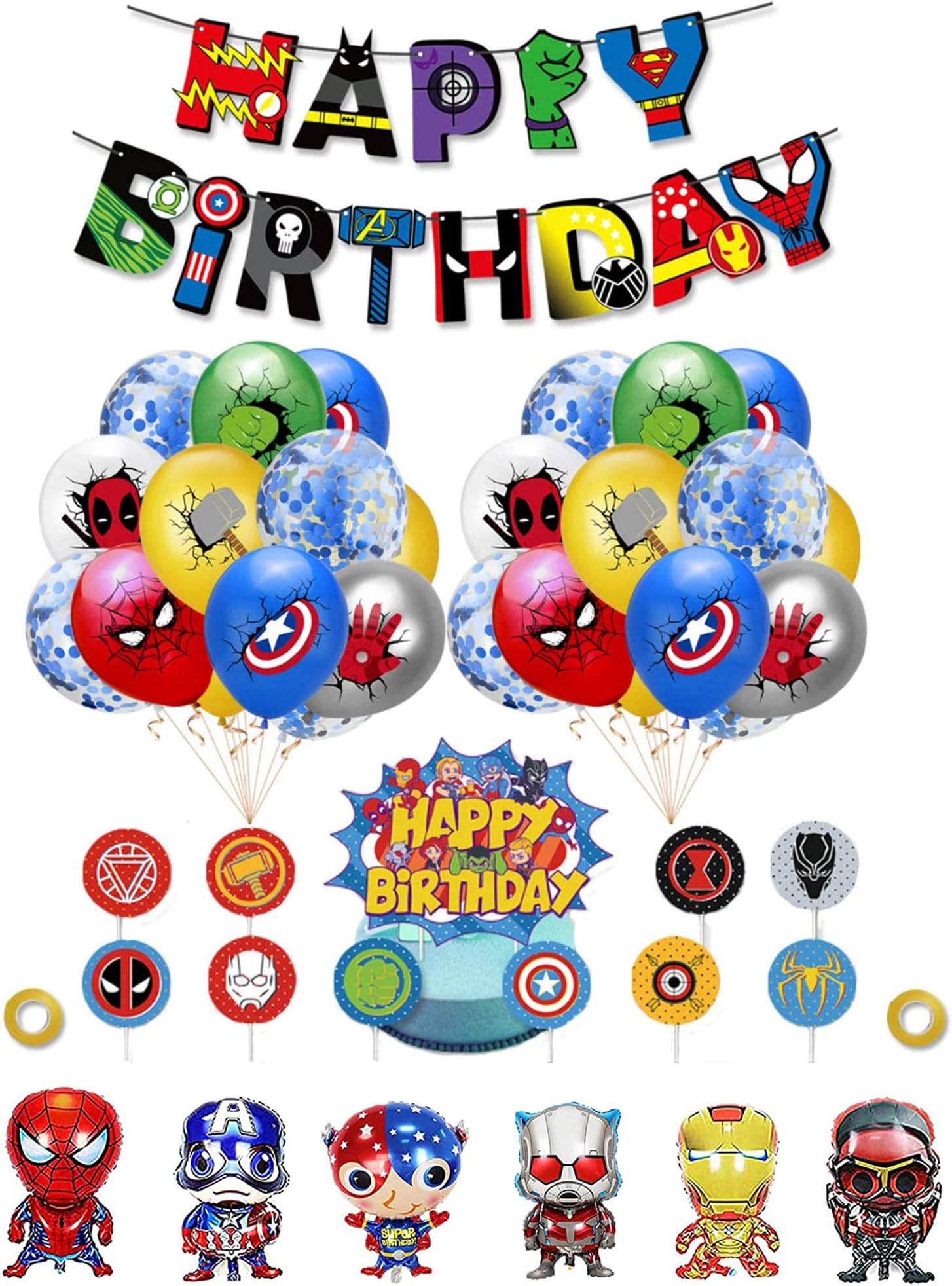 Party Supplies Superhero Cake Topper Avengers Birthday Decorations Marvel Balloons Superhero Birthday Cake Decorations Avengers Birthday Banner Marvel Party Decorations Superhero Foil Balloons