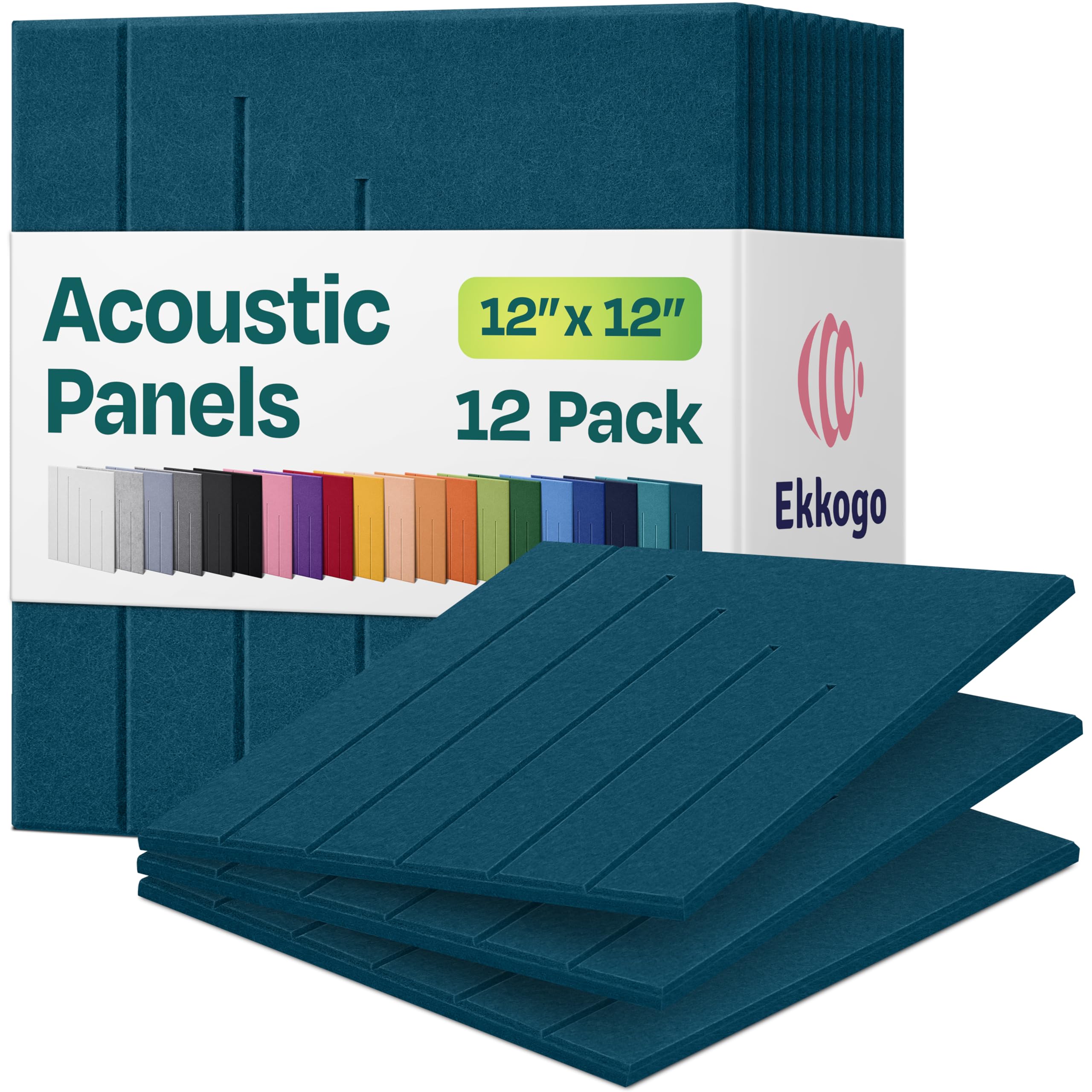 Photo 1 of Ekkogo Acoustic Panels 12-Pack Soundproof Wall Panels 12"x12"x0.4" Decorative Sound Dampening for your Home, Office, Studio, Bedroom & More with Unique LineWave Carving [Ocean Turquoise]