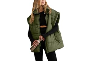 APAFES Women Winter Oversized Puffer Vest Lightweight Stand Collar Flysleeve Insulated Padded Puffy Jackets Coat with Pockets