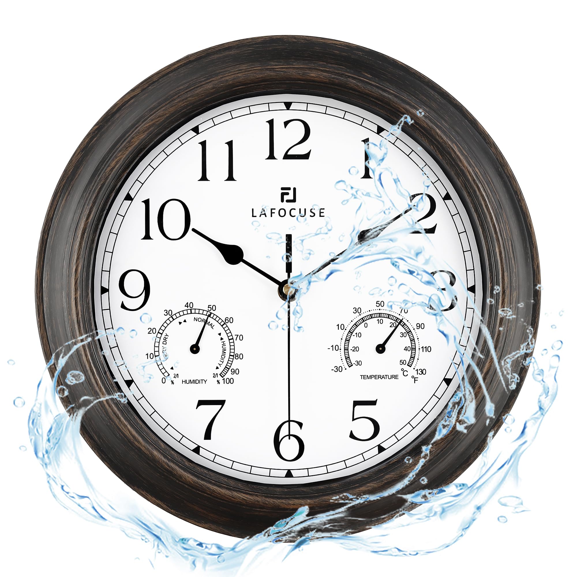 Photo 1 of ***It is used, it is not known if it is missing parts, therefore it is not known if it works 100%.***Lafocuse Brown Outdoor Wall Clocks Waterproof for Patio with Thermometer, 12 Inch Hygrometer Wall Clock for Kitchen Bathroom Garage