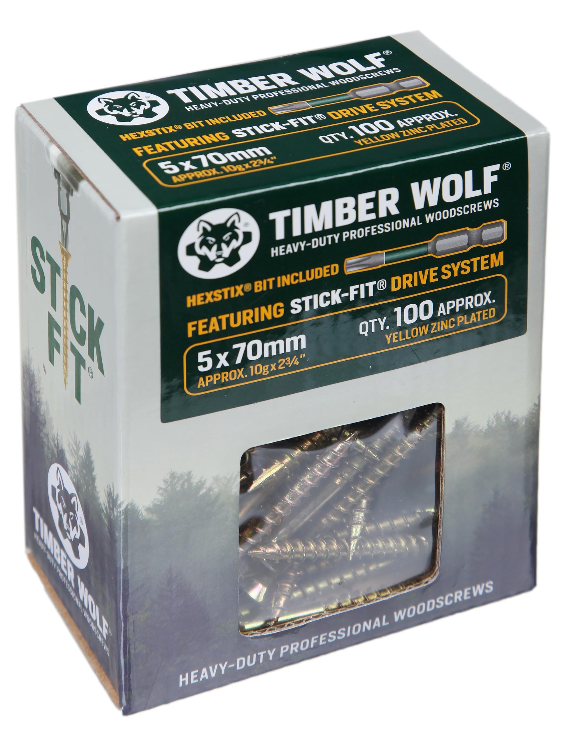 Timber Wolf TW50070 Woodscrews - 5.0 x 70mm - Box of 100, Zinc & Yellow (Gold)